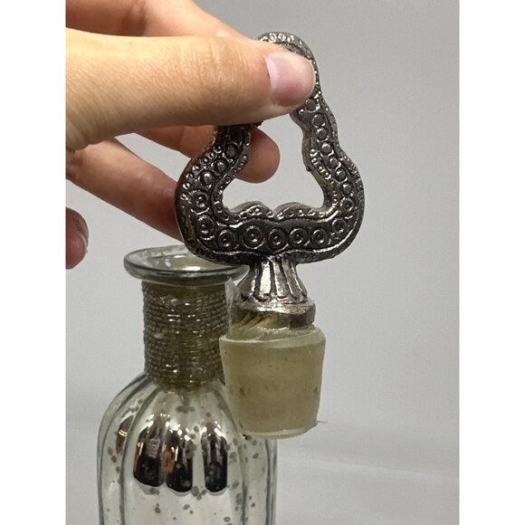 VTG Domain Mercury Glass Decanter Bottle 10" | Ornate Metal Stopper Collectible - Picture 4 of 6